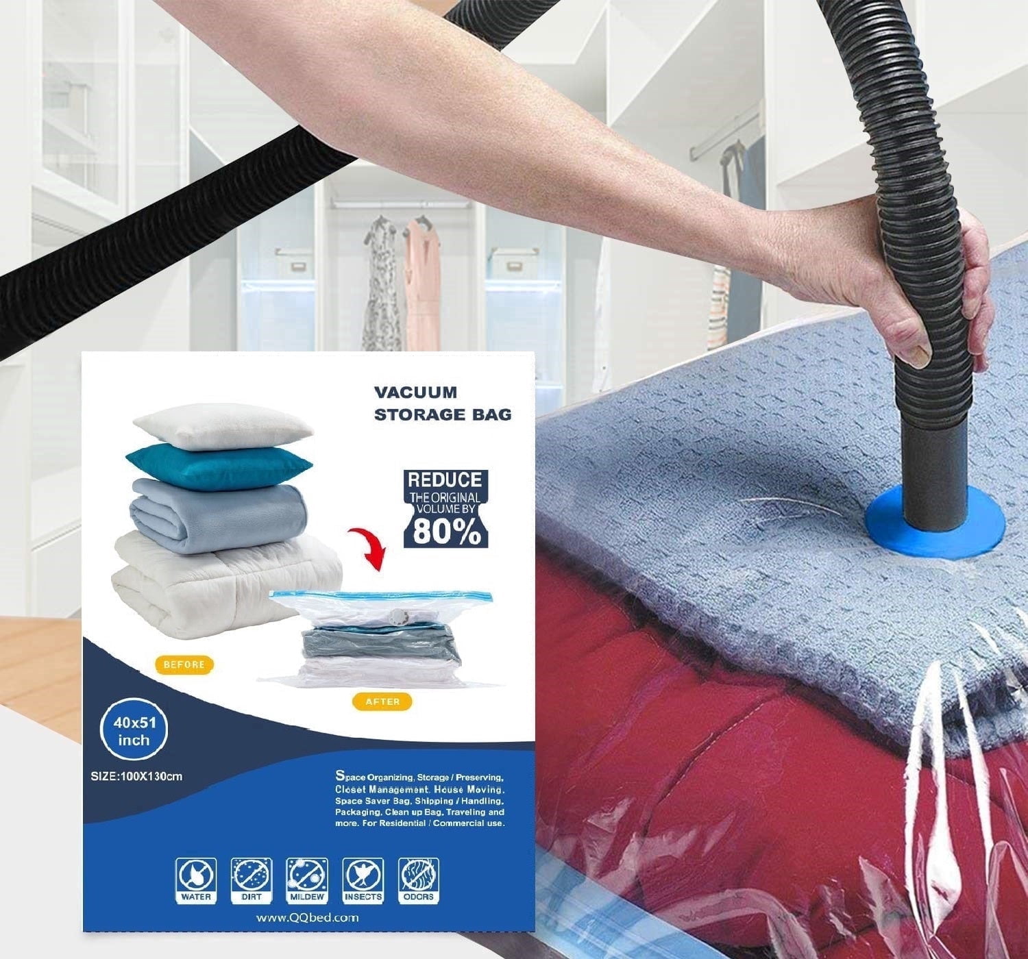 QQbed Closet Organizer Vacuum Seal Storage Bags, 50 Count
