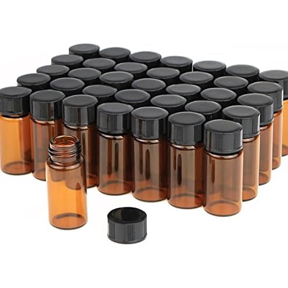 50 Pack,5ml (1/6 oz) Amber Glass Essential Oil Bottle with Screw Caps,Empty Refillable Travel Glass Liquid Sample Vial Preservation Storage Vials Test Container-FREE Funnel&Dropper$$Other