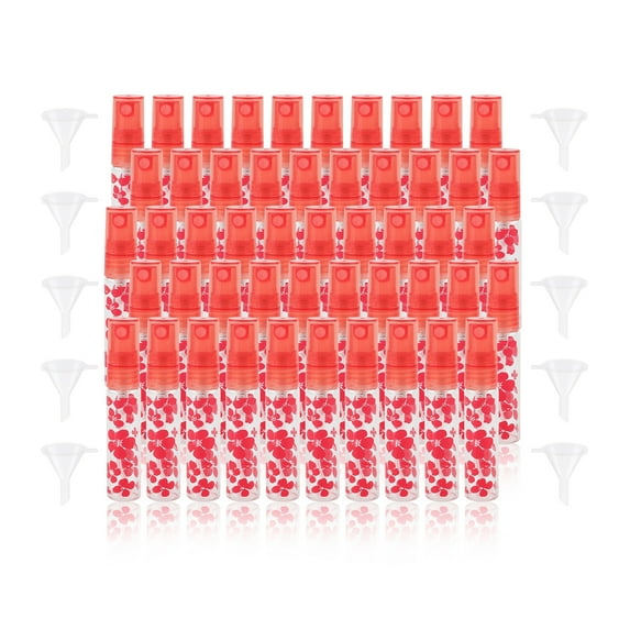 50 Pack 5ml Glass Spray Bottles Empty Refillable Fragrance Sample Bottles Small Perfume Vials With 10 Funnels, Red Floral Print