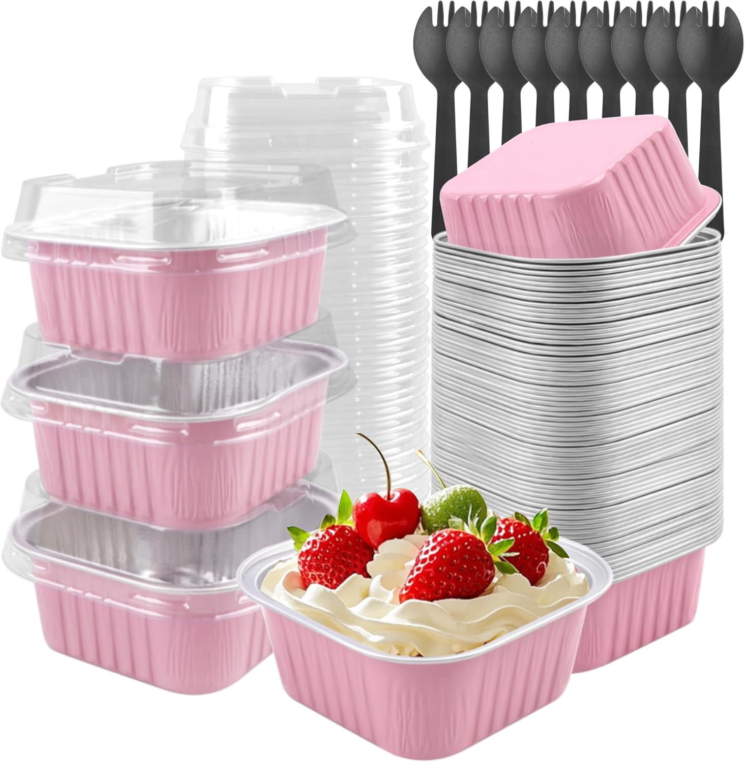 50-Pack 5oz Square Aluminum Foil Baking Cups, Disposable Mini Cake Pans ...