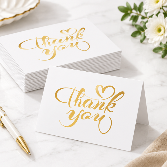 50 Pack 5x7 Thank You Folded Cards White Cardstock
