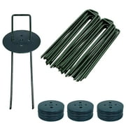 50 Pack 6" Inch Landscape Staples with Gasket Washer Caps - Metal Garden Stakes Landscape Fabric Stakes for Gardening, Landscaping, Sod Fence Yard Lawn Ground Weed Barrier Mat Pins (50, Green)