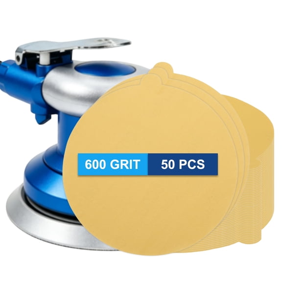 50 Pack 6 Inch PSA Sanding Discs with Lab 600 Grit Aluminum Oxide Self-Adhesive Back Sandpaper for DA Sander and Disc Sander, Good for Wood Car Paint Polish Fine Grinding, Yellow
