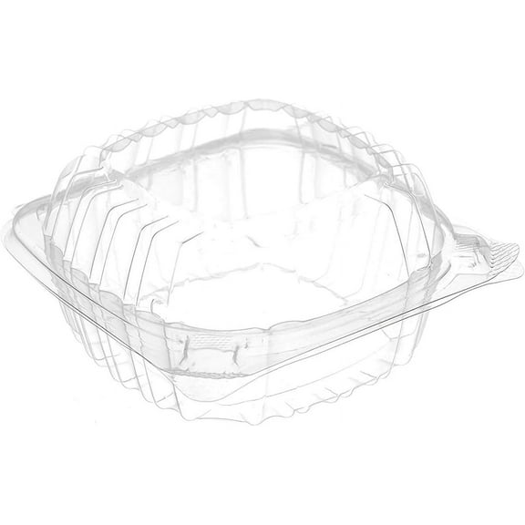 EcoQuality Clear Plastic Clamshell Take Out Food Container 6x6 inch - Take out, Bakery, Cupcake, Salad, Sandwich, Fruits, Oriented Polystyrene, Restaurant Supplies, Recyclable, Heavy Duty (50)