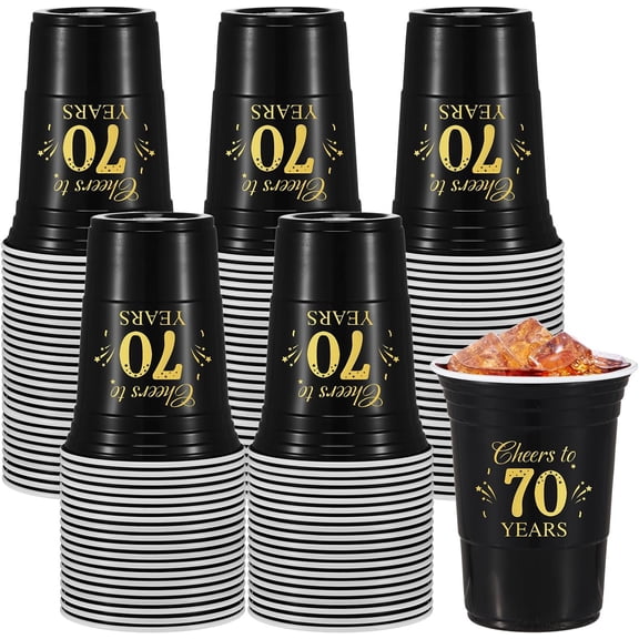 50 Pack 70th Birthday Decorations Birthday Cups 16 oz Disposable Plastic Gold and Black Cheers to 70 Years Cups for Men Women Hot Cold Drinks for Wedding Anniversary Supplies