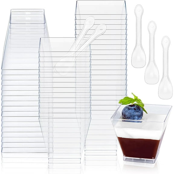 50 Pack 7oz Clear Plastic Dessert Cups with Spoons – Disposable Mini Parfait Cups for Yogurt, Ice Cream, Jello, Candy, Salad, Appetizers, Mousse, Snacks, Charcuterie, Pudding, Party Serving