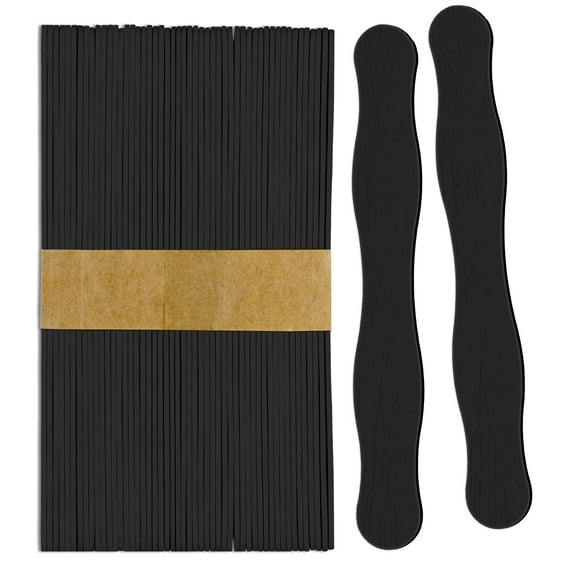 50 Pack Black Painted Wavy Craft Sticks for Fan Handles, Craft Supplies, Wedding Fans, Auction Paddles, 8 Inch Jumbo Black Popsicle Sticks