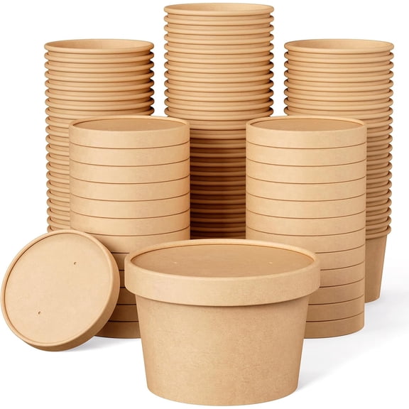 50 Pack 8 Oz Paper Soup Containers with Lids