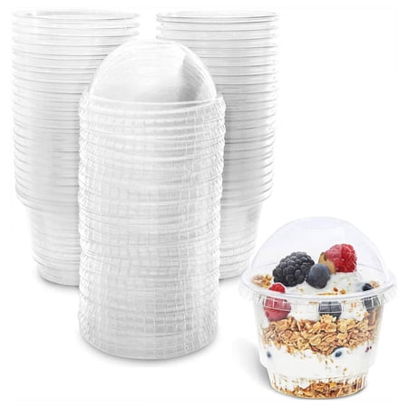 50 Pack 8 oz Clear Plastic Cups with Lids for Dessert, Parfait, Ice Cream Sundae