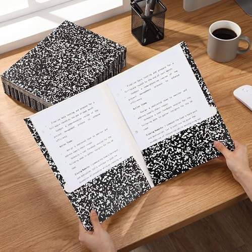 50 Pack 9.5 x 12 Inch Two Pocket Folders, Composition Book Letter Size Paper File Folder for School Office Presentation Report, Holds 100 Sheets$$Office