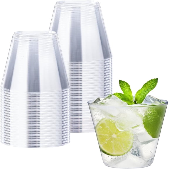 50 Pack 9 oz Clear Plastic Cups, Disposable Hard Plastic Party Cups, Wine Glasses Cups, Disposable Heavy-duty Drinking Cups for Cocktail, Juice, Punch, Wedding