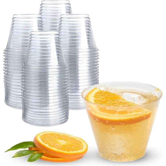 50 Pack 9 oz Clear Plastic Disposable Cups for Cold Drinks, Cocktails, Smoothies, Wine, Desserts, Parties, Events, Catering, Picnic, and Everyday Use