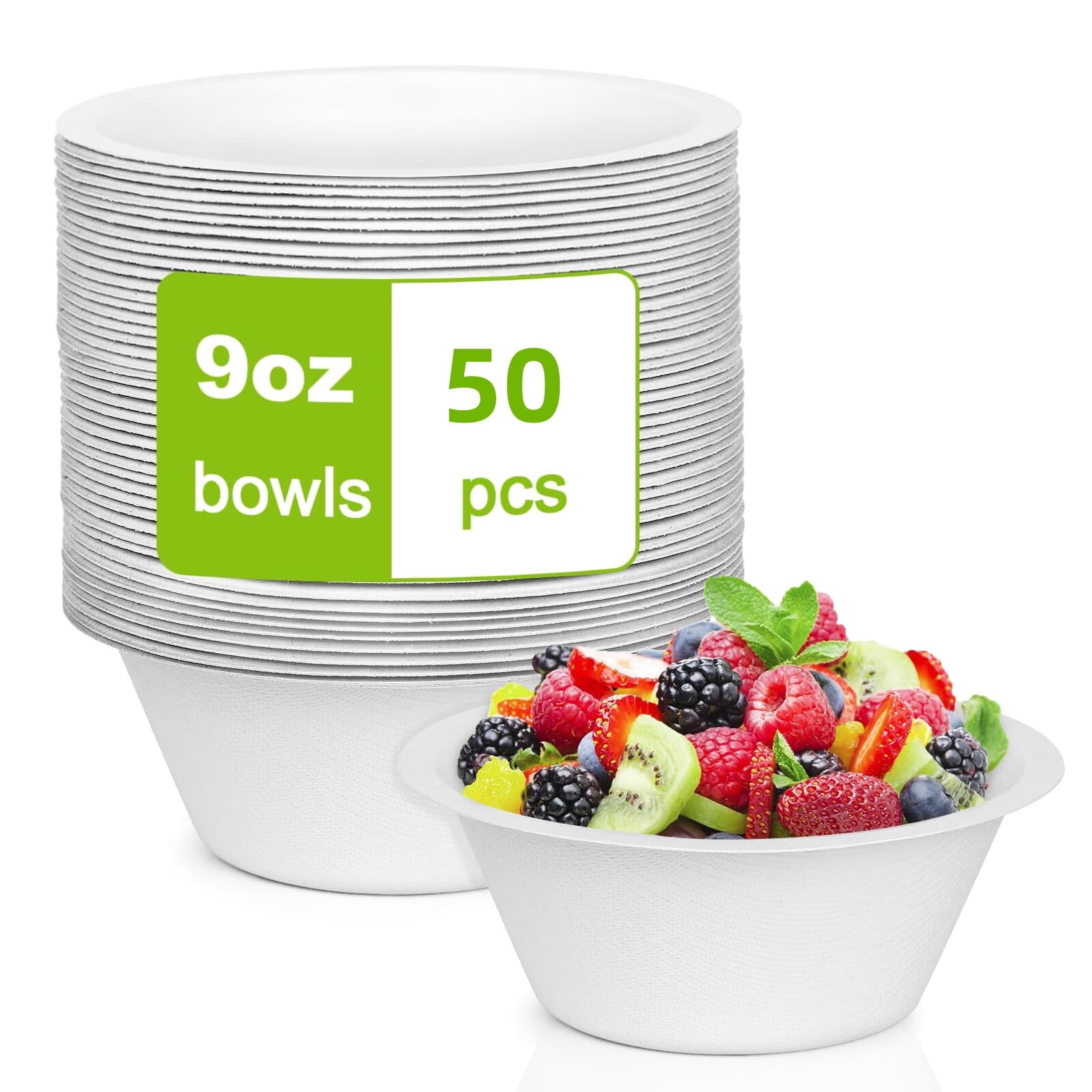 50 Pack 9 oz Disposable Paper Bowls,Compostable Bagasse Bowls,Small ...