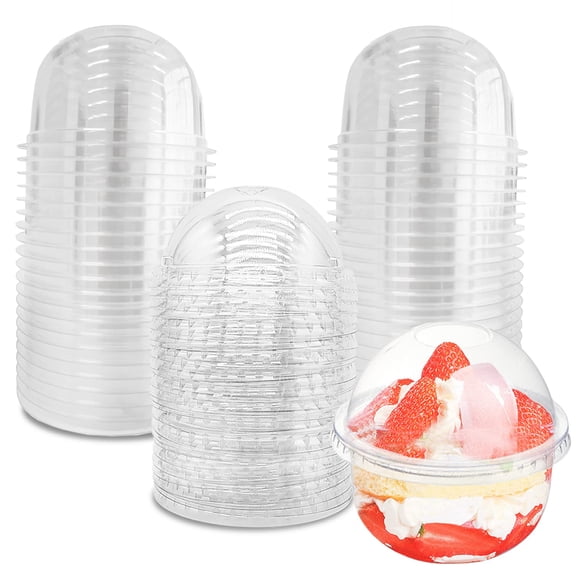 50 Pack 9OZ Plastic Dessert Cups with Dome Lids, No Hole