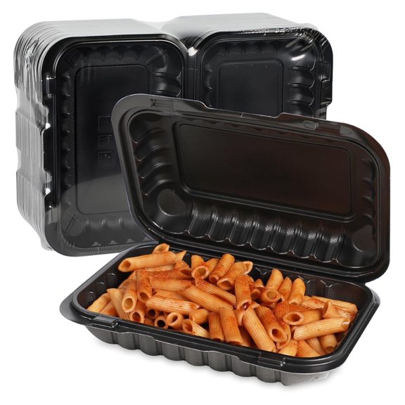 50 Pack 9x6 Inch 27 oz Meal Prep Containers Shrink Wrapped Mineral Filled Polypropylene Reusable Lunch Boxes Microwave Freezer Hinged Clamshell Design for Catering Office Parties