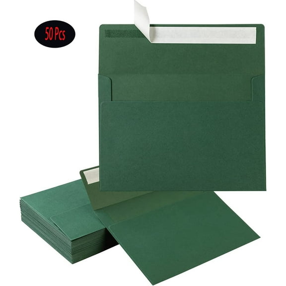 50/Pack A7 Self Seal Envelopes  for Wedding, Party,Greeting Cards,Photos, 5.24 x 7.21 Inches (Dark Green)