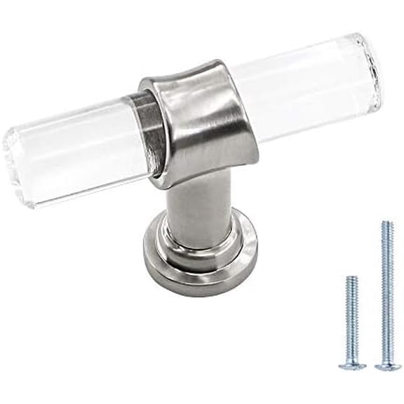 50 Pack Acrylic Cabinet Knobs Brushed Nickel Cabinet Knobs Acrylic Dresser Knobs t Knobs for Cabinets Brushed Nickel Cabinet Hardware, Single Hole