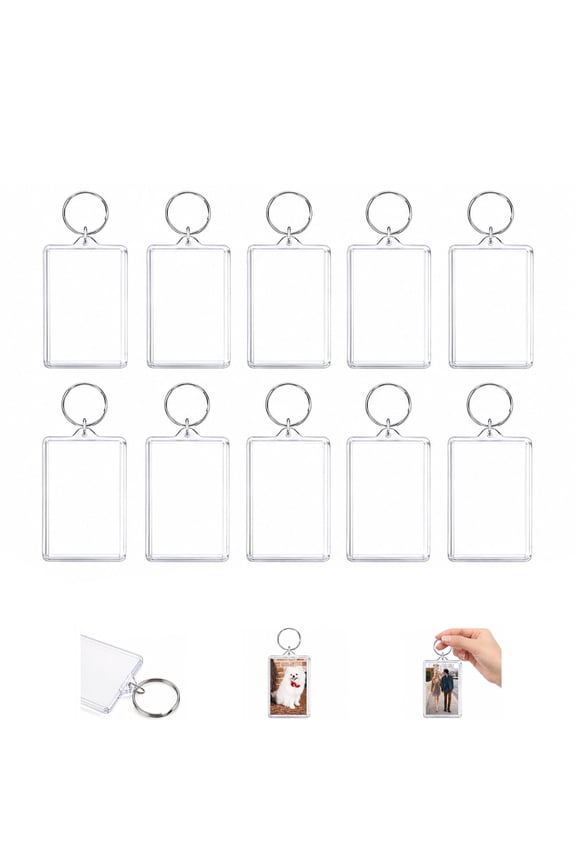 50 Pack Acrylic Photo Keychains Bulk, Clear DIY Keyring Frames for 2x3 Inch Photos, Shatterproof Photo Keyrings with Split Rings for Gifts, Parties and Crafts
