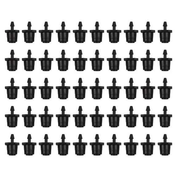 50-Pack Adjustable 360-Degree Drip Irrigation Emitters for Garden Drip Systems, 023 GPH Flow Control, ABS Plastic, Black