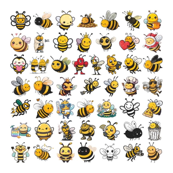 50-Pack Adorable Bee & Cartoon Animal Stickers for Kids’ Journals, Scrapbooks, Laptops, Water Bottles, and Suitcase Decor