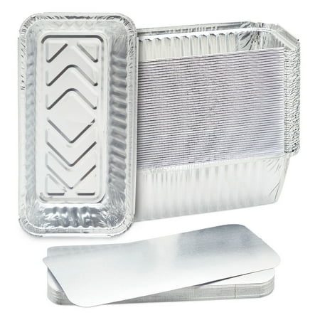 Juvale 50 Pack Aluminum Foil 2 lb Disposable Loaf Pans With Lids for Baking Bread, Heating, Storing Food (32oz, 8.5 x 4.5 In)