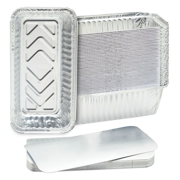 50 Pack Aluminum Foil 2 lb Disposable Loaf Pans With Lids for Baking