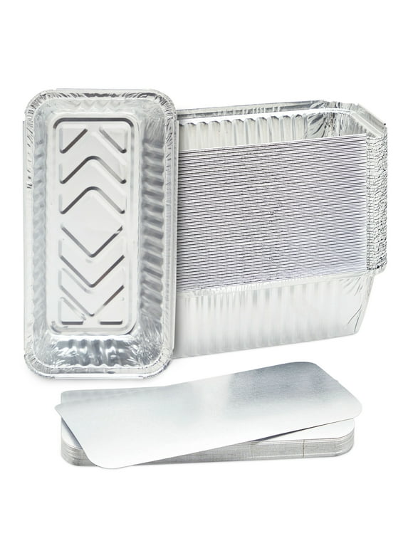 50 Pack Aluminum Foil 2 lb Disposable Loaf Pans With Lids for Baking Bread, Heating, Storing Food (22oz, 8.5 x 4.5 In)