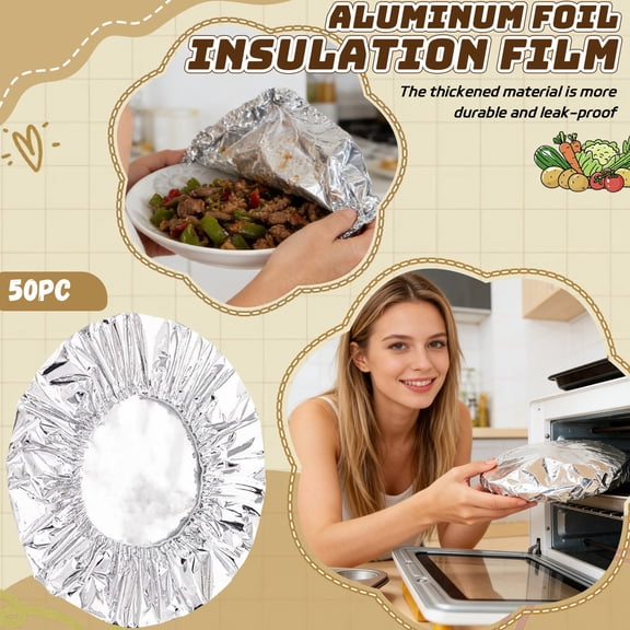50-Pack Aluminum Foil Insulation Covers for Food Preservation, Airtight Bowl Plate Lids for Refrigerator Freshness, Heat-Retaining Table Covers, 7.87 Inches