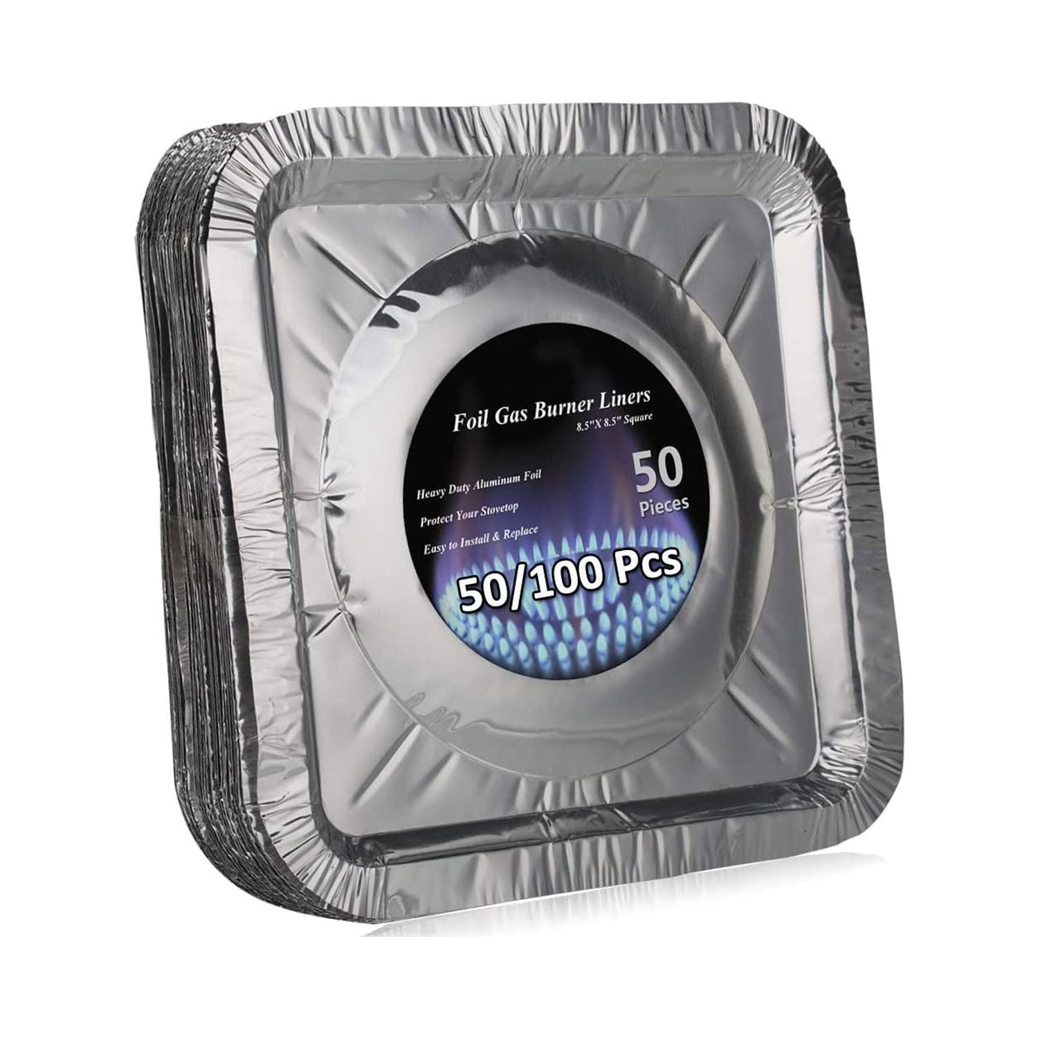 50 Pack Aluminum Foil Square Stove Burner Covers Disposable Heavy Thick