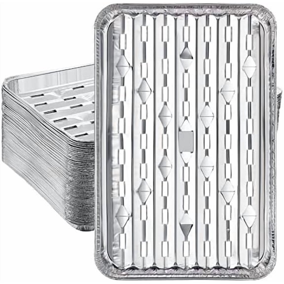 50 Pack Aluminum Grill Pans 9x13 Inch, Broiler Pans for Oven, Disposable Aluminum Grill Liners with Holes with Ribbed Bottom Surface for BBQ Foil Drip Roast Trays