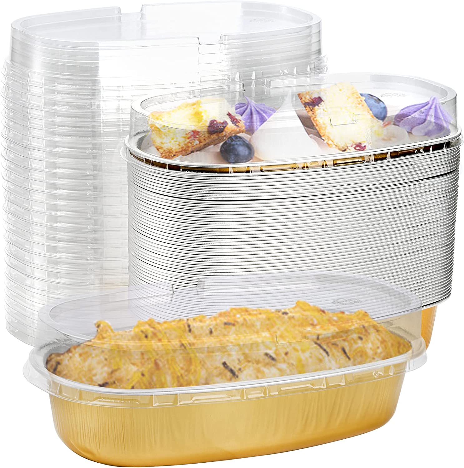 50 Pack Aluminum Loaf Pans with Lids 7 Disposable Mini Foil Baking