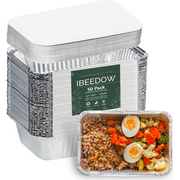 IBEEDOW 50 Pack Aluminum Pans with Lids, Disposable Aluminum Foil Pans, 2.25 LB Capacity Foil Food Containers, Aluminum Baking Pans Tin Foil Pans with Lids for Baking, Meal Prep and Freezer, 8.7" x 6.2"