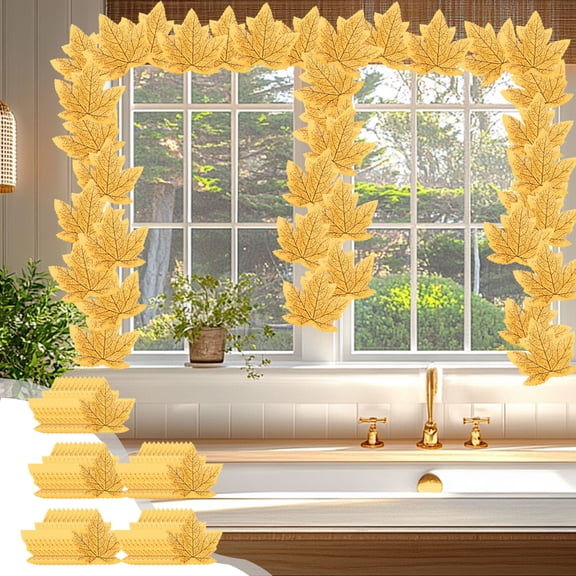 50 Pack Artificial Fall Maple Leaves, Realistic Faux Autumn Foliage Set, Decorative Leaves for Thanksgiving, Halloween, Wedding, Party & Harvest Season