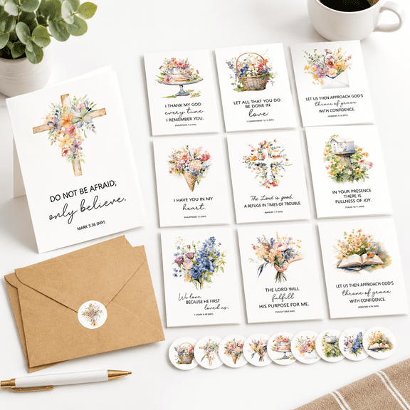 50 Pack Assorted Thinking Of You Religious Greeting Cards With Envelopes & Stickers