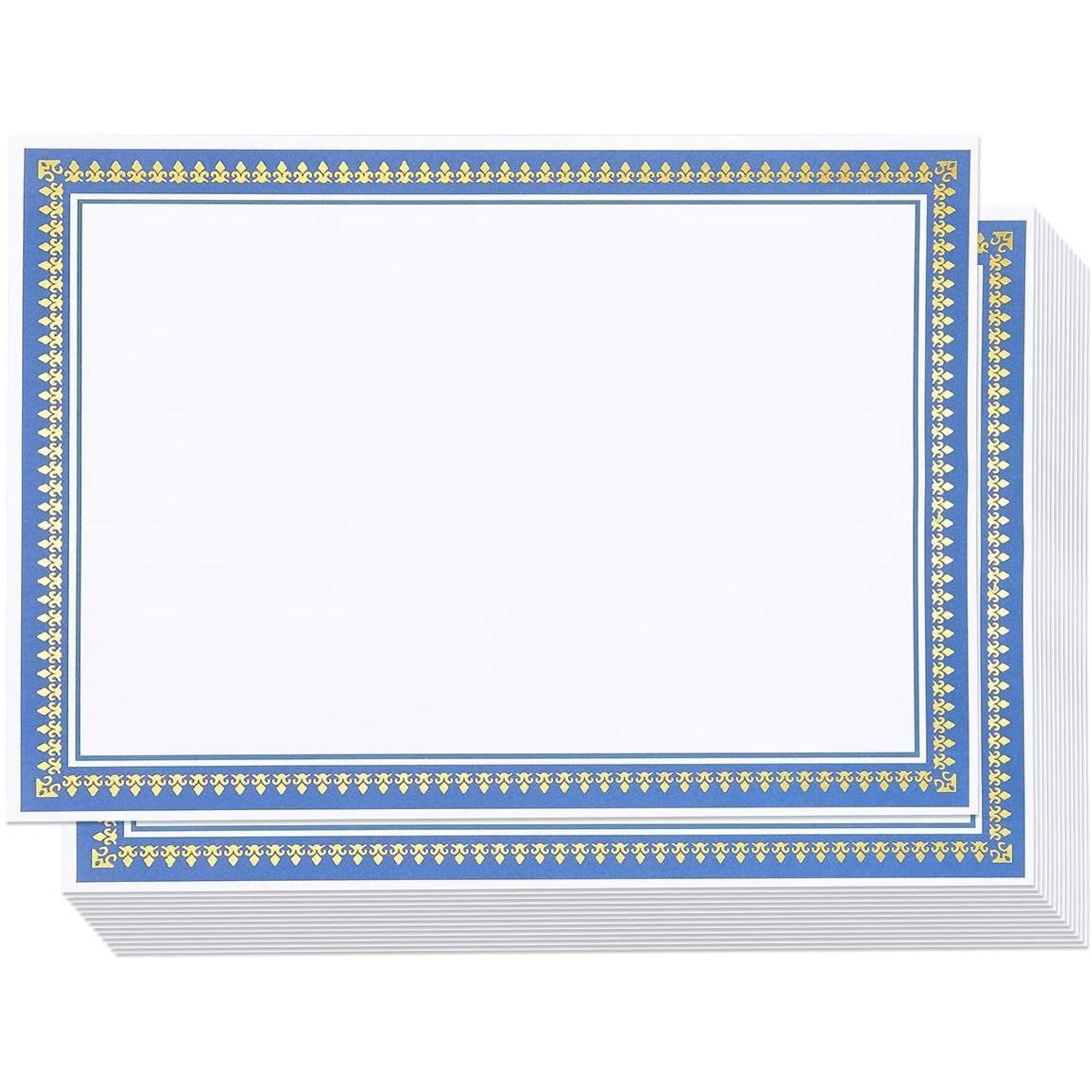 50 Pack Award Certificate Paper with Blue Border 8.5 x 11 for Printing Graduation, Diploma and Achievement (White)