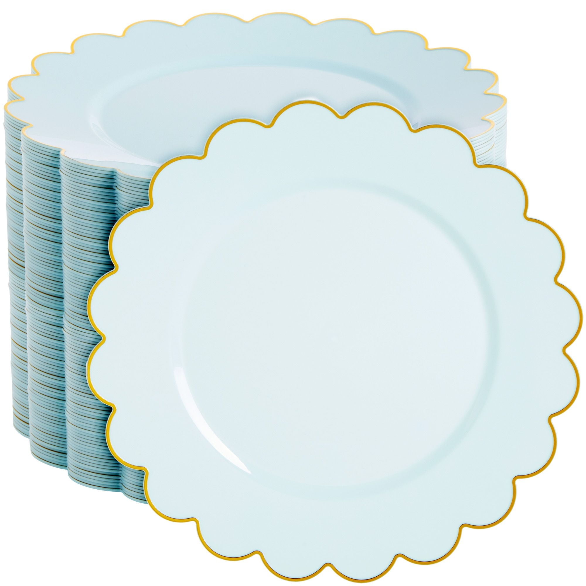 50Pack Baby Blue Disposable Plates Scalloped Plastic Plates with