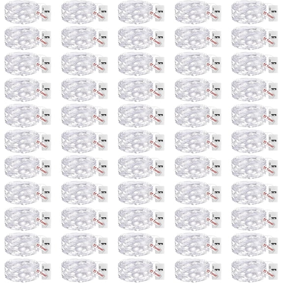 50 Pack Battery Operated Fairy Lights with Timer 7ft 20LED, 3 Modes Twinkle Lights Waterproof for Mason Jars Wedding Centerpieces Christmas Decor, White