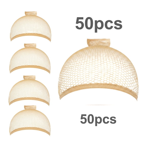50 Pack Beige Mesh Wig Caps, Elastic Honeycomb Hair Net Wig Liners for Women Cosplay Halloween Daily Wig Wear