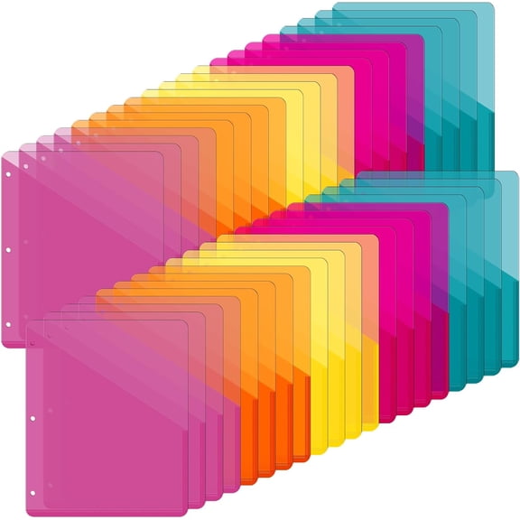 50 Pack Binder Pockets 3 Hole Punch Clear Plastic Document Folders Binder Organizer Store Letter Size 8.5x11 Inch Paper Folders with Pockets Slash File Jacket for Office