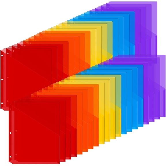 50 Pack Binder Pockets 3 Hole Punch Clear Plastic Document Folders Binder Organizer Store Letter Size 8.5x11 Inch Paper Folders with Pockets Slash File Jacket for Office