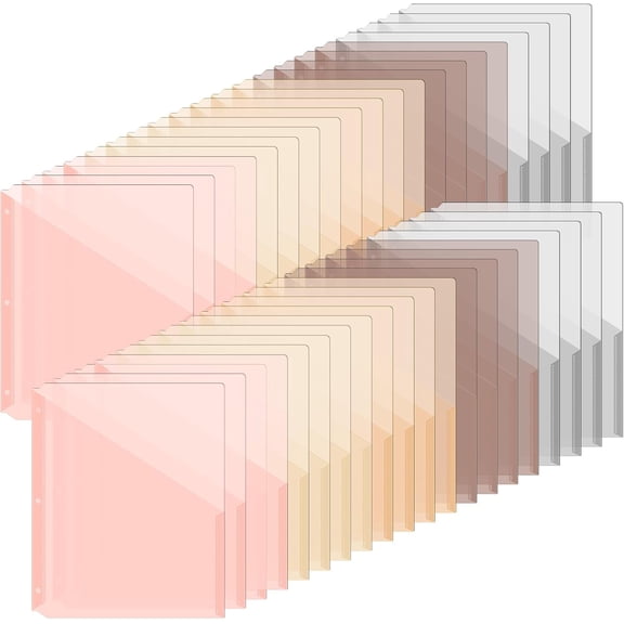 50 Pack Binder Pockets 3 Hole Punch Clear Plastic Document Folders Binder Organizer Store Letter Size 8.5x11 Inch Paper Folders with Pockets Slash File Jacket for Office