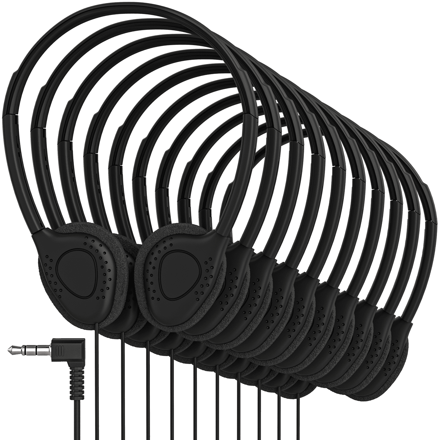 50 Pack Black Bulk Headphones, On Ear Stereo Wired Headphones Adjustable Band for Kids Online Learning, Library, School, Airplane, Travel for iPhone/PC/Laptop/Tablet/Android- Universal 3.5mm