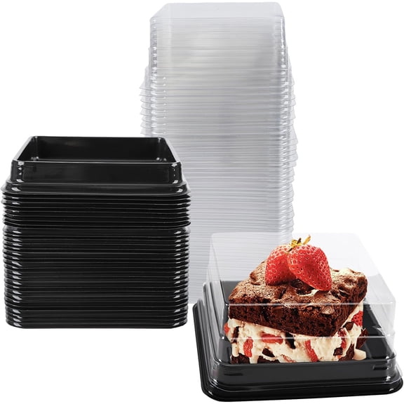 50 Pack Black Cake Pans,Bottom 5Inch X Heigh 2.2Inch Clear plastic mini cake box muffins box cookies box wedding birthday gift box