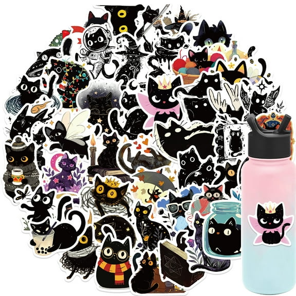 50-Pack Black Cat Stickers - Waterproof DIY Decorations for Phones, Notebooks, and Luggage