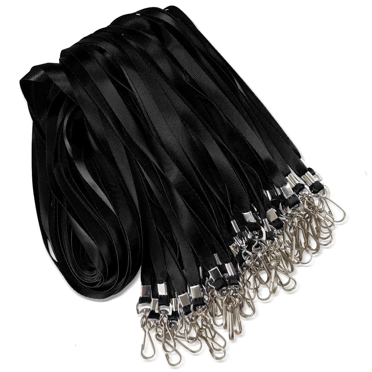 50 Pack Black Lanyard Bulk For Id Badge Holder Durable Flat With Swivel Hook And Clip