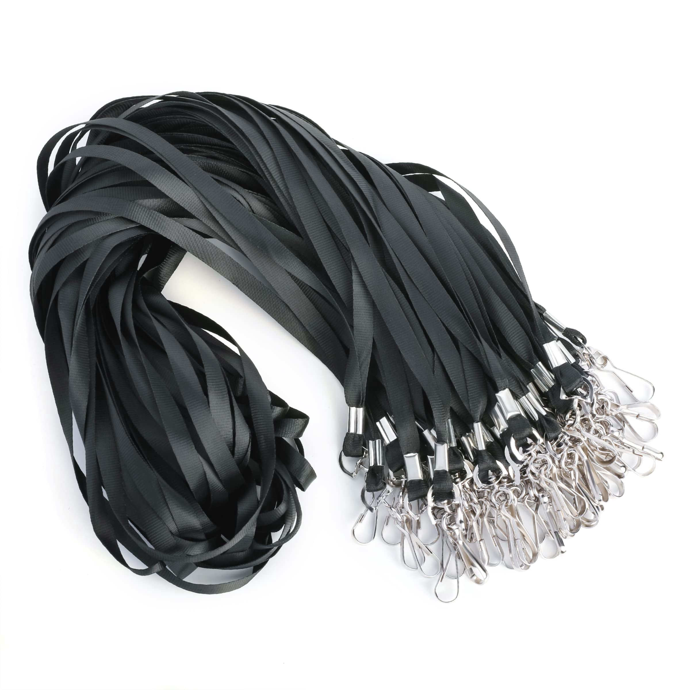 50 Pack Black Lanyards For Id Badges Safety Badge Lanyard 18" With Swivel Hook
