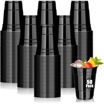 50 Pack Black Plastic Cups 16 oz, Disposable Cups for Party, Heavy Duty Drinking Cups, Graduation Cup for Wedding Birthday Beer Taste Serving Snack Sample Tastings Barbecues Picnic