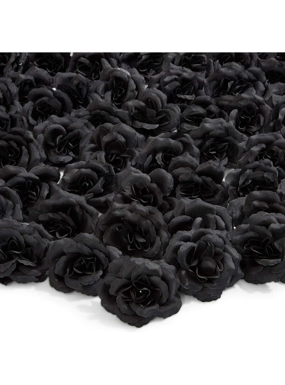 50 Pack Black Roses Artificial Flowers Bulk, 3 Inch Stemless Fake Silk Roses for Decorations, Wedding, Faux Bouquets