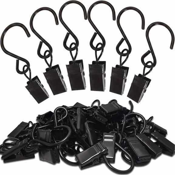 50-Pack Black Stainless Steel S Hooks Curtain Clips, Hanging Hangers for Party Lights, Photo Display, Gutter, Art Crafts, 2.4-Inch Long