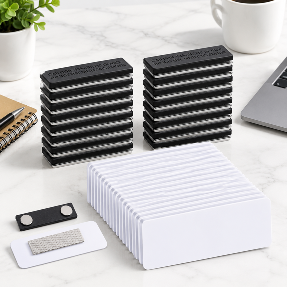 50 Pack Blank Name Tags with Magnetic Holders, Black Badges for Office and Professional Use